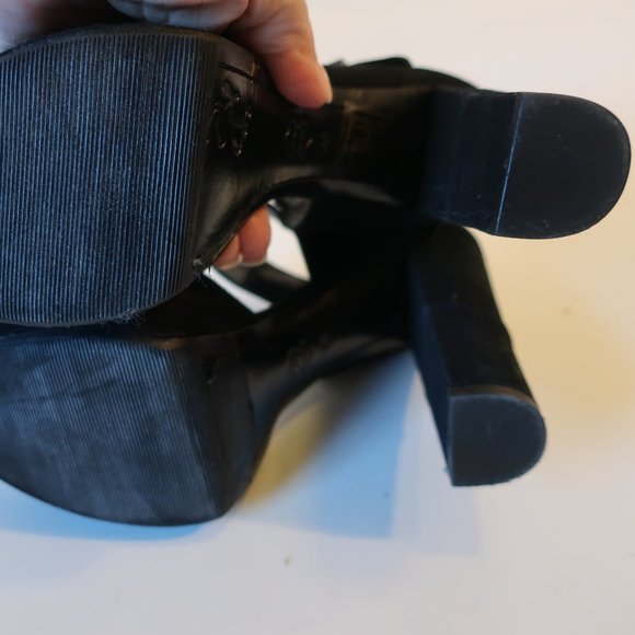 Womens Alice + Olivia Black Suede Peep Toe Platform Block Heels 38 US/8 * - Picture 11 of 11